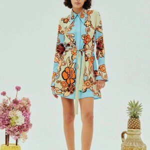 Alemais Ondine Printed Twill Mini Shirt Dress